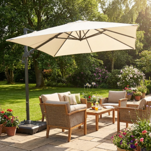 שמשיית צד לגינה דגם מרבלה 3X3 מטר צבע לבן כולל בסיס וכיסוי