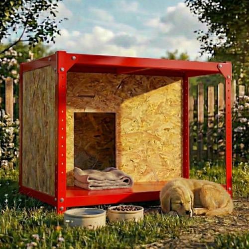 מודומוס דגם נובה־האוס – מלונה מודולרית מעוצבת לכלב אדום