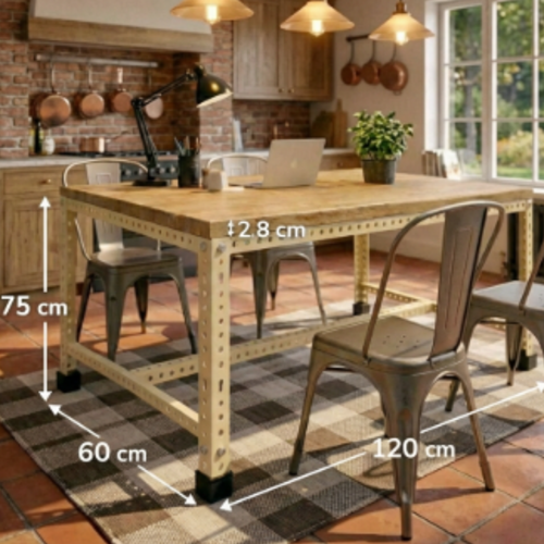 שולחן מטבח מודולרי UrbanPro 120 קרם משטח עליון עץ אורן ( לא כולל כיסאות )