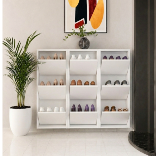 ארון נעליים SlimWall 136  צבע לבן 3 קומות מגיע מורכב מתכת 9  תאים 