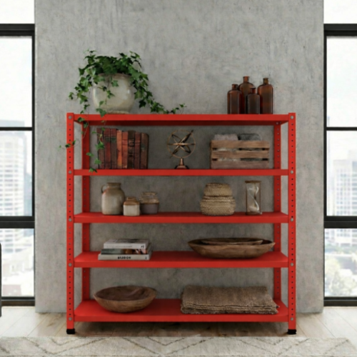 ספריה / מזנון ממתכת 120/30/100 צבע אדום 5 מדפים