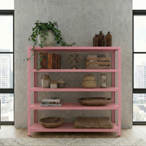 ספריה / מזנון ממתכת 120/30/100 צבע ורוד 5 מדפים