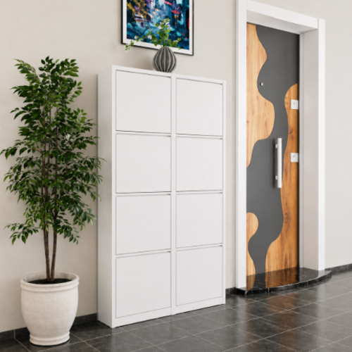 ארון נעליים SlimWall 136  צבע לבן 4  קומות מגיע מורכב מתכת 8  תאים 