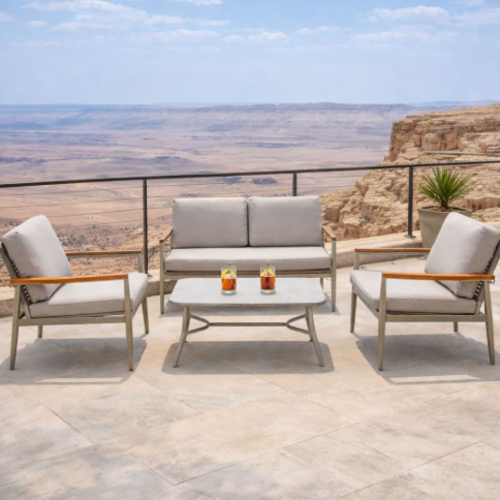 סט גינה יוקרתי "אמבריה" דו מושבי בצבע שמפניה