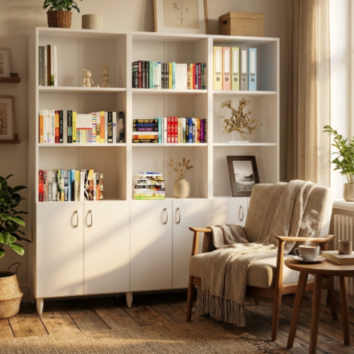 כוננית/ספריה רחבה  XL לבית ולמשרד דגם ברק  6036.3 - צבע - לבן