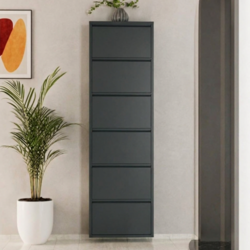 ארון נעליים SlimWall 136  צבע אפור 3 קומות מגיע מורכב מתכת 6 תאים 