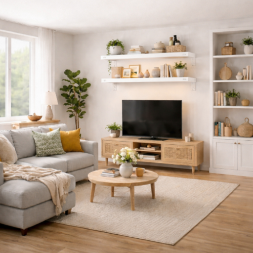 זוג מדפים מעוצבים  25/100 ס"מ - מודומוס SkyLine 110 - צבע לבן