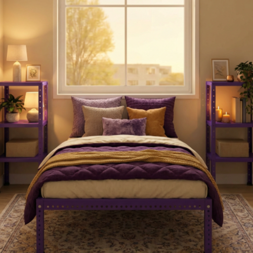 מיטה מודרנית כולל2 שידות בצבע סגול דגם אורבולייט יאנג