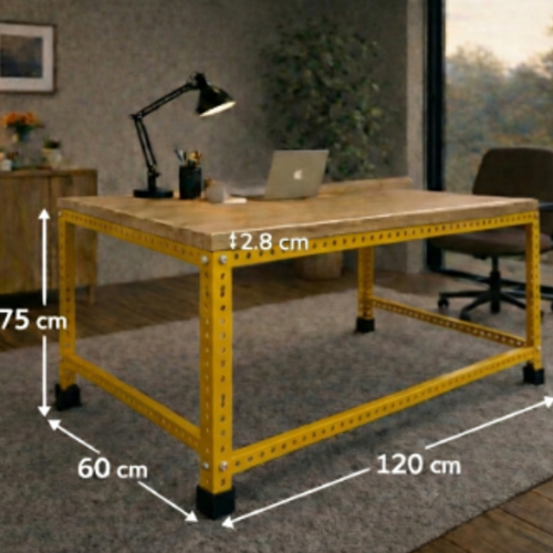 שולחן עבודה מודולרי UrbanPro 120 צהוב משטח עליון עץ אורן