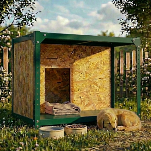 מודומוס דגם נובה־האוס – מלונה מודולרית מעוצבת לכלב ירוק