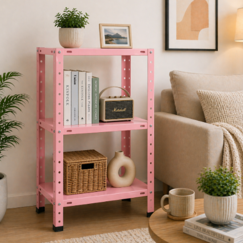 ספריית מתכת מודרנית ואלגנטית דגם אורבה - צבע ורוד 40/60/70 ס"מ