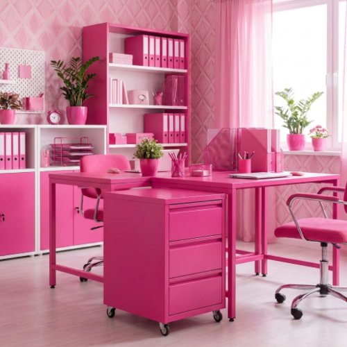 שידה 3 מגירות + גלגלים צבע ורוד