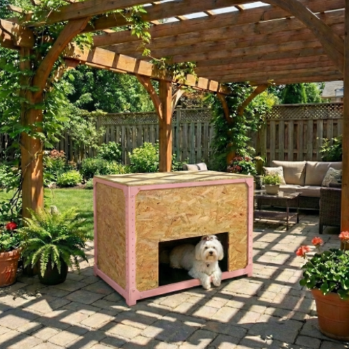 בית מודולרי לחיות מחמד דגם אורבן קיוב צבע ורוד 