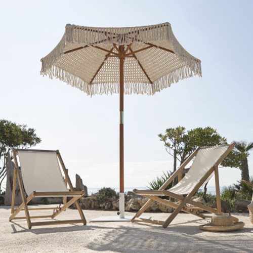 שמשיית מקרמה שלד עץ - צבע אופווייט - 250 ס"מ קוטר  לא כולל בסיס