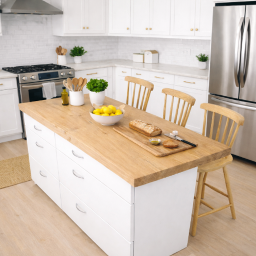 אי למטבח – סיבית איכותית עם משטח עליון עץ אורן טבעי בעובי 2.8 ס"מ דגם גילעד-  הובלה הרכבה חינם.