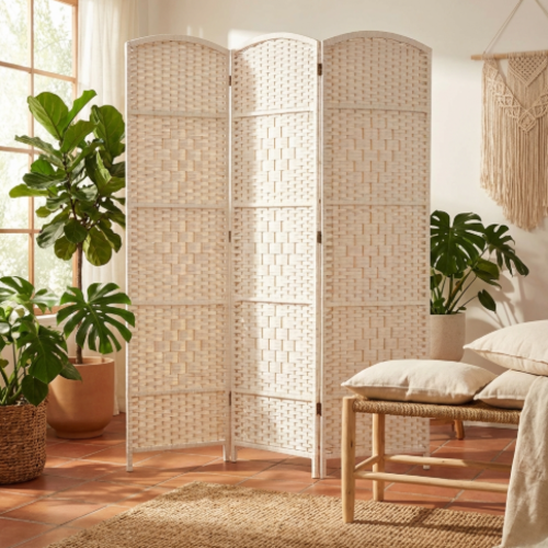 פרגוד קש  3  פנלים –  צבע לבן קרם