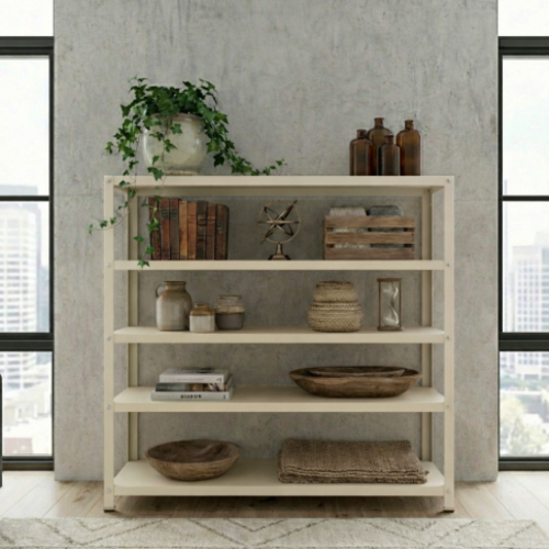 ספריה / מזנון ממתכת 120/30/100 צבע קרם 5 מדפים