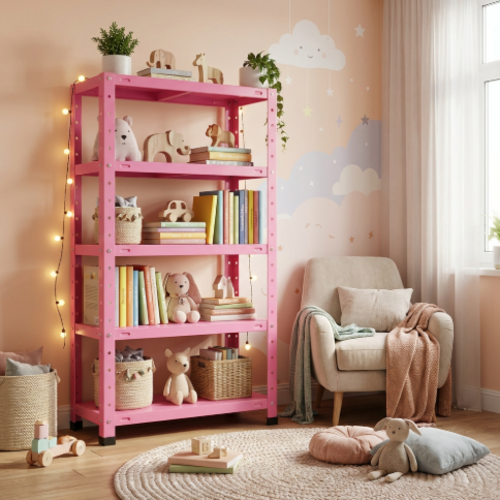 מדף מתכת מודולרי ואסתטי בעיצוב נקי ו דגם פלקסו 5 - צבע ורוד 30/60/80