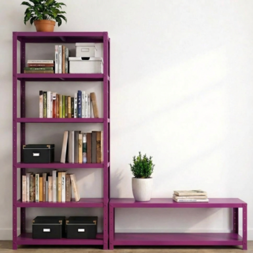 ספריית מתכת מודולרית AquaFlex עם יחידת נמוכה משולבת סגול