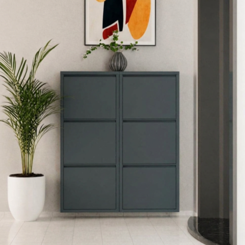 ארון נעליים SlimWall 136  צבע אפור 3 קומות מגיע מורכב מתכת 6 תאים 