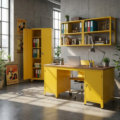 ארון מתכת 2 דלתות צבע צהוב