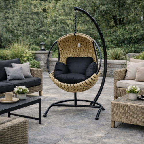 ערסל חבלים עגול עם מתלה – דגם מילי  עיצוב מפנק במראה טבעי