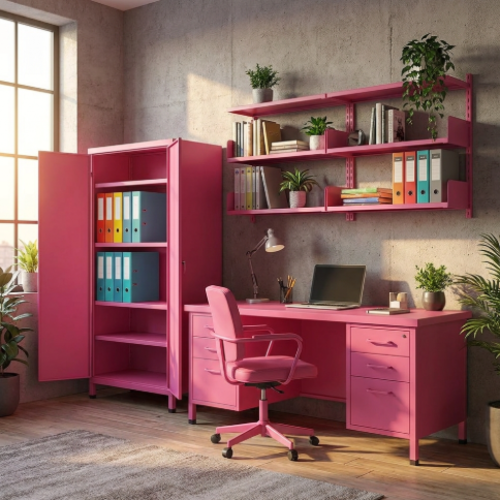 ארון מתכת 2 דלתות צבע ורוד