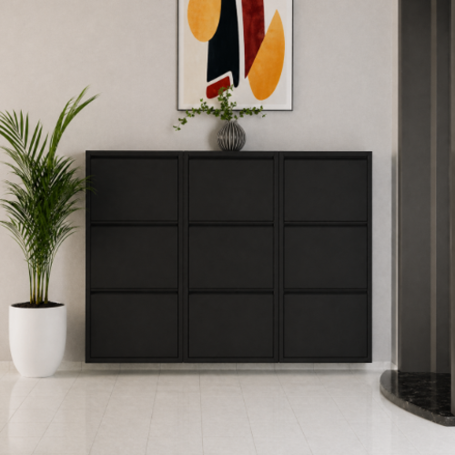 ארון נעליים SlimWall 136  צבע שחור 3 קומות מגיע מורכב מתכת 9  תאים 
