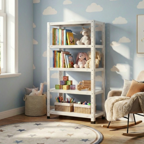 מדף מתכת מודולרי ואסתטי בעיצוב נקי ו דגם פלקסו 5 - צבע לבן 30/60/80