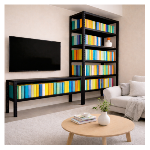 ספריה /  מזנון לסלון ממתכת מודולרי - צבע שחור