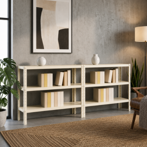 ספרייה נמוכה ורחבה בעיצוב מודרני-תעשייתי,מודומוס נובה ליין צבע קרם