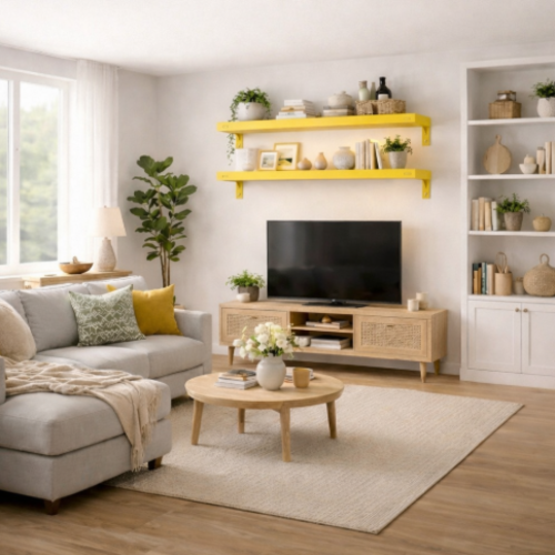 זוג מדפים מעוצבים  25/100 ס"מ - מודומוס SkyLine 110 - צבע צהוב