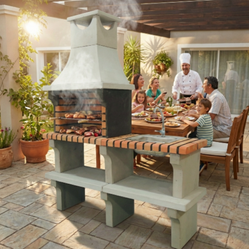 גריל גינה בנוי פרימיום דגם טוסקנה סטון עם כיור מובנה