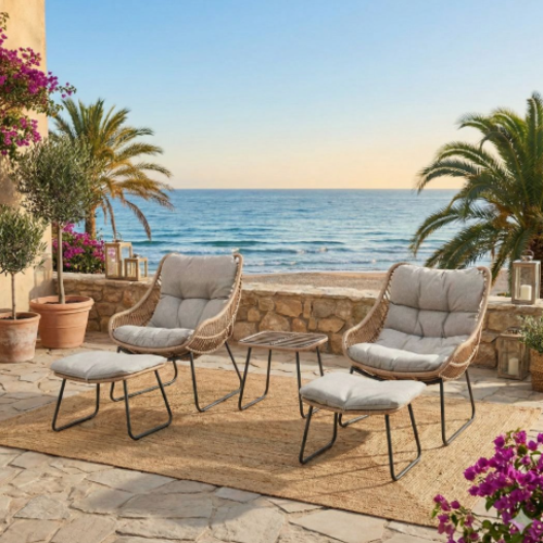 סט ישיבה זוגי לגינה “קוסטה רילקס” עם הדומים ושולחן צד חסר במלאי