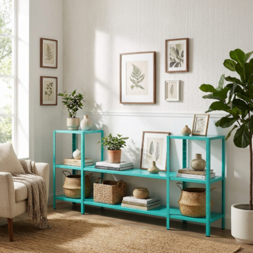 מזנון מתכת מודולרי – עיצוב חכם וגמיש לבית - צבע טורקיז - גובה 60 ס"מ