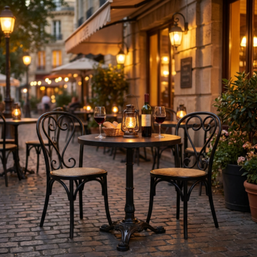 שולחן ביסטרו דגם “רויאל קלאסיק 70” משטח עליון  בוצר אלון מושחר