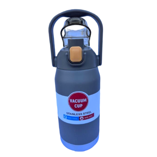 בקבוק טרמי נירוסטה 1 ליטר – VACUUM CUP צבע אפור בהיר/קרם