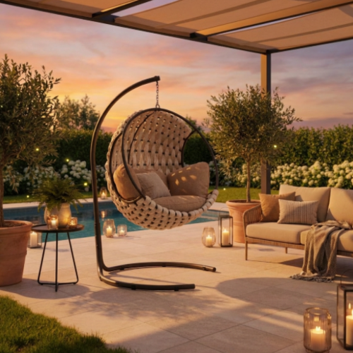 ערסל חבלים עגול עם מתלה – דגם מילי  עיצוב מפנק במראה טבעי