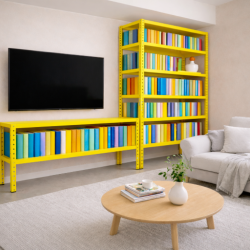 ספריה /  מזנון לסלון ממתכת מודולרי - צבע צהוב