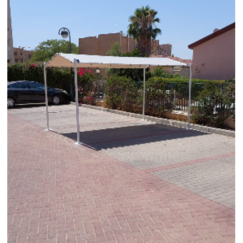 גזיבו חניה  4  מטר על 4 מטר כולל גג שימשונית אטום למים( השיפועים לצד ימין ושמאל).