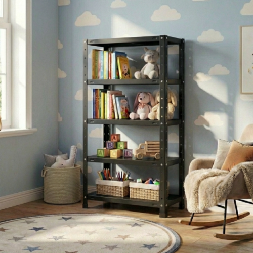 מדף מתכת מודולרי ואסתטי בעיצוב נקי ו דגם פלקסו 5 - צבע שחור 30/60/80