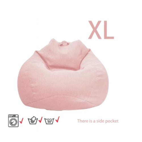 פוף שזלונג בגודל XL – נוחות בהתאמה אישית עם כיס צד - צבע ורוד כולל מילוי גרגרי קלקר