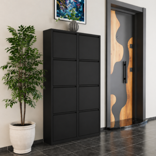 ארון נעליים SlimWall 136  צבע שחור 4  קומות מגיע מורכב מתכת 8  תאים 