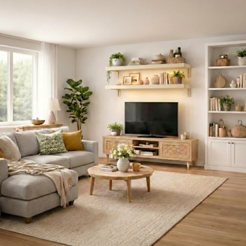 זוג מדפים מעוצבים  25/100 ס"מ - מודומוס SkyLine 110 - צבע קרם