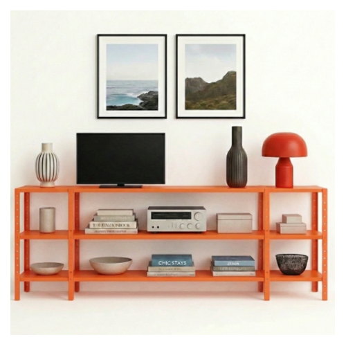 מזנון מתכת מודולרי – עיצוב חכם וגמיש לבית - צבע כתום - גובה 100 ס"מ אורך 240 ס"מ  3 קומות