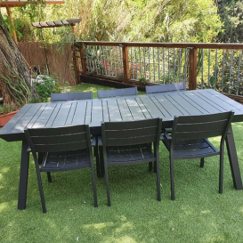 שולחן אלומיניום נפתח לגינה דגם אמה 100x216/297 כולל 6 כסאות - צבע אפור