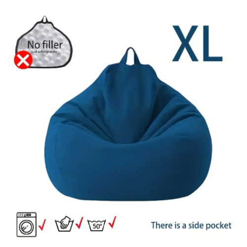פוף שזלונג בגודל XL – נוחות בהתאמה אישית עם כיס צד - צבע כחול