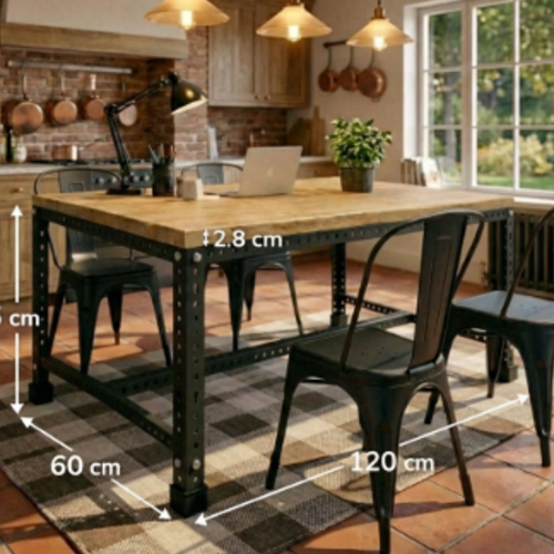 שולחן מטבח מודולרי UrbanPro 120 שחור משטח עליון עץ אורן ( לא כולל כיסאות )