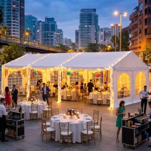 אוהל אירועים יוקרתי 3X8 מטר – שילוב של עיצוב, עמידות ופונקציונליות יריעות PE 