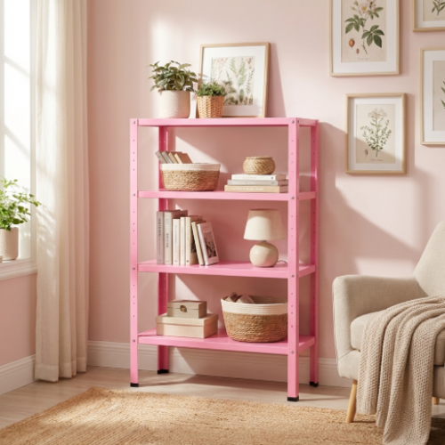 מדף מתכת מודולרי ואסתטי בעיצוב נקי ו דגם פלקסו - צבע ורוד  30/60/80